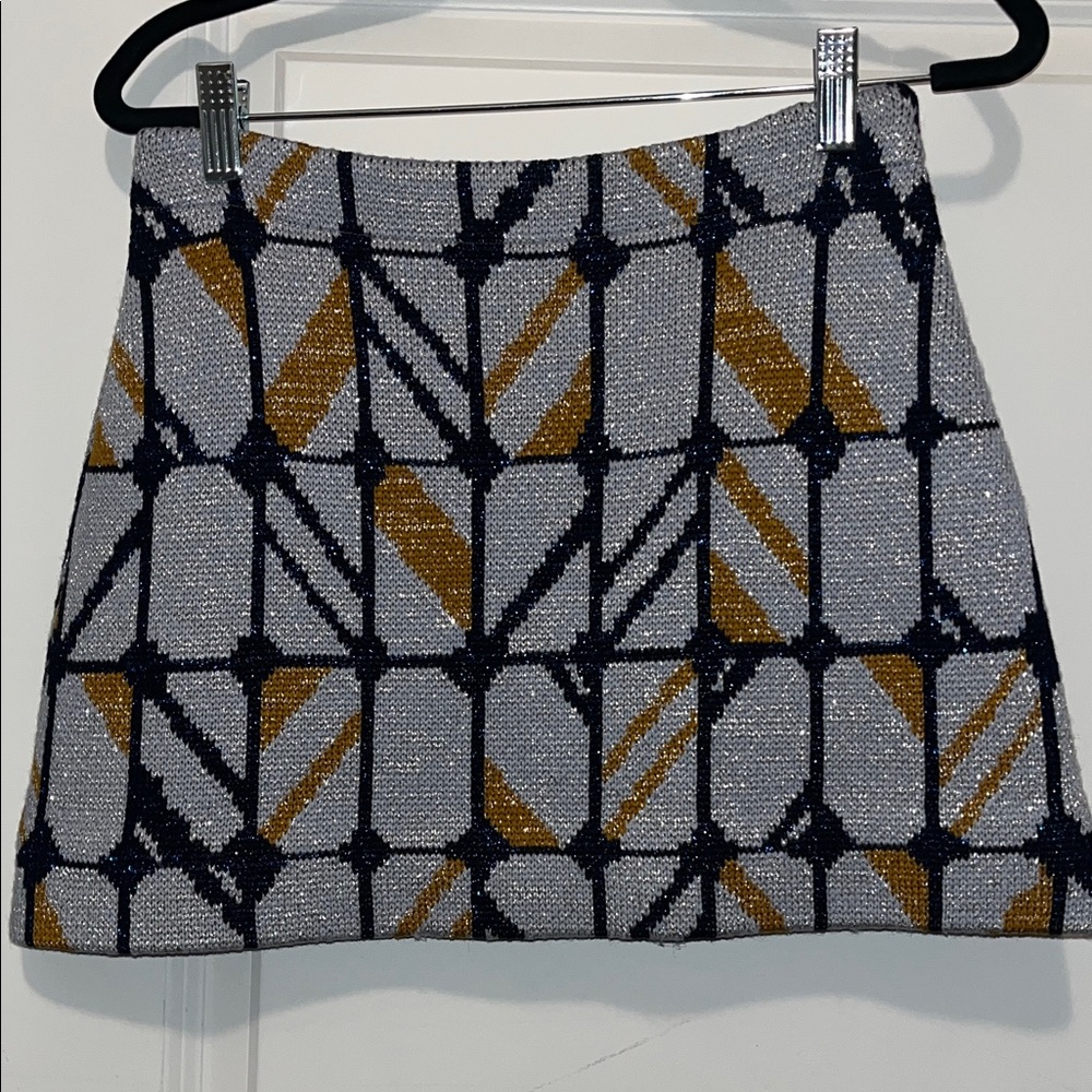 Womens Geometric Knit Mini Skirt - Gray, Navy & Gold